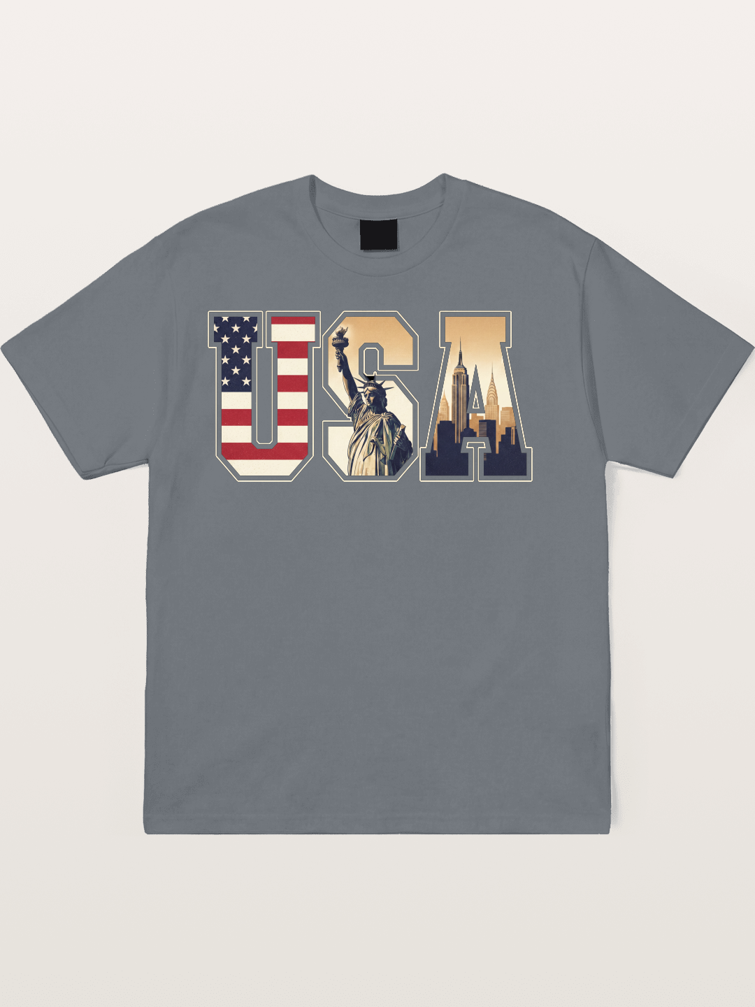 USA Letters Liberty City Skyline Cotton T-shirt
