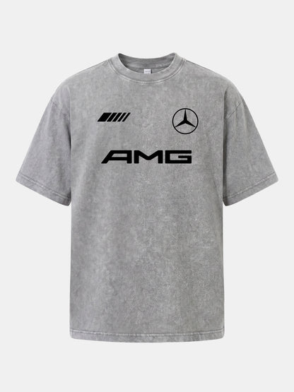 Bold Black AMG With Three Strip Mark Washed T-shirt