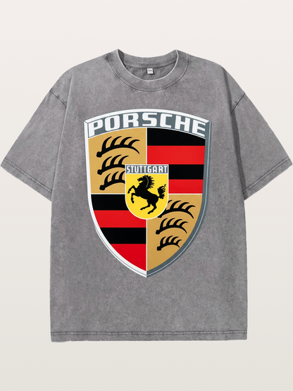Porsche Crest Shield Design Washed T-shirt