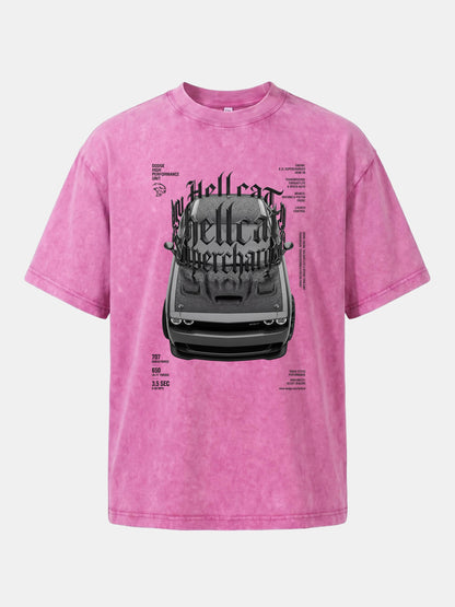Gothic Hellcat Front View Print Washed T-shirt