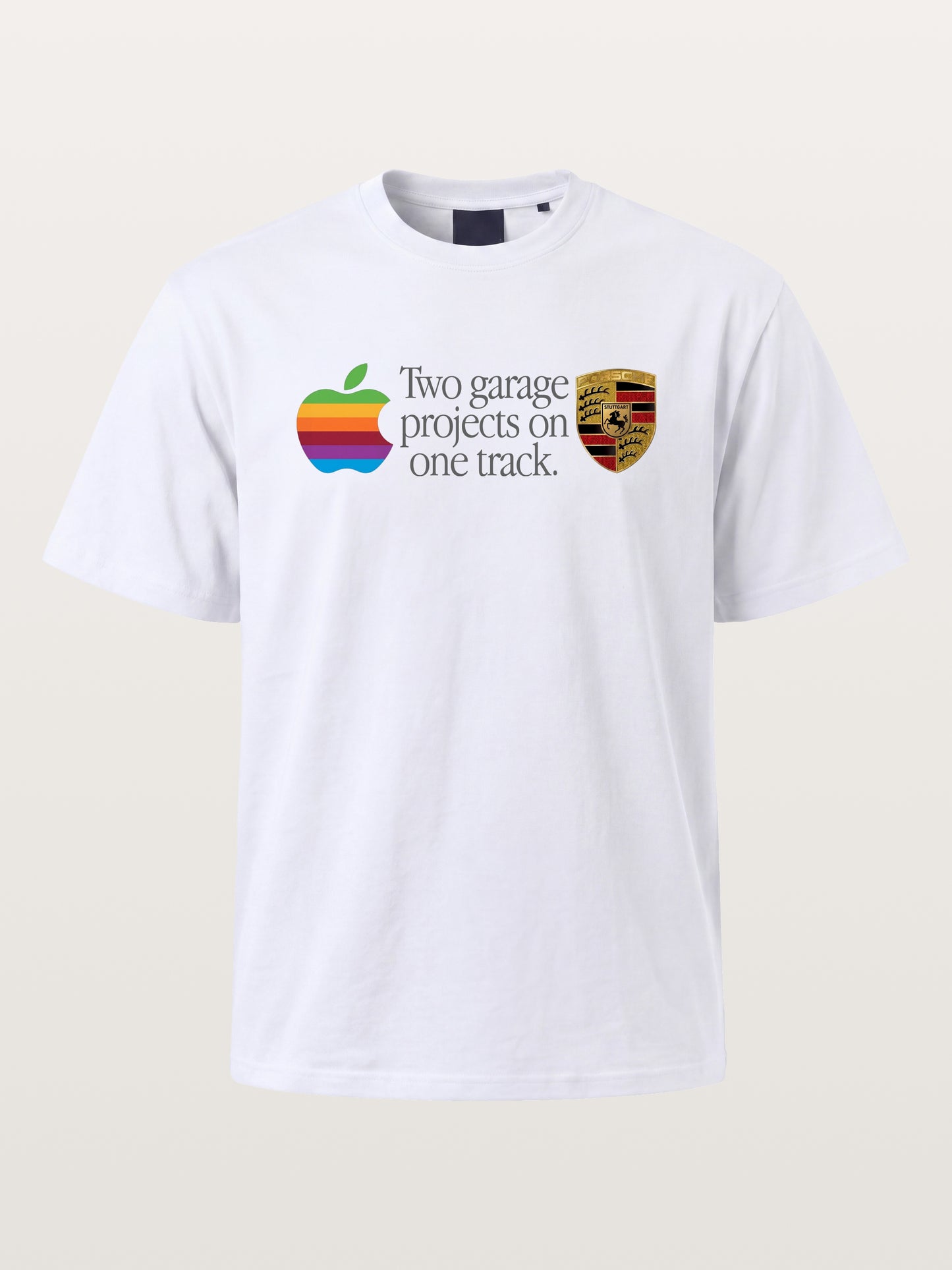Rainbow Apple Porsche Garage Phrase Cotton T-shirt