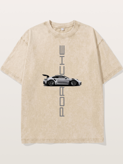 Porsche 911 Vertical Text Design Washed T-shirt