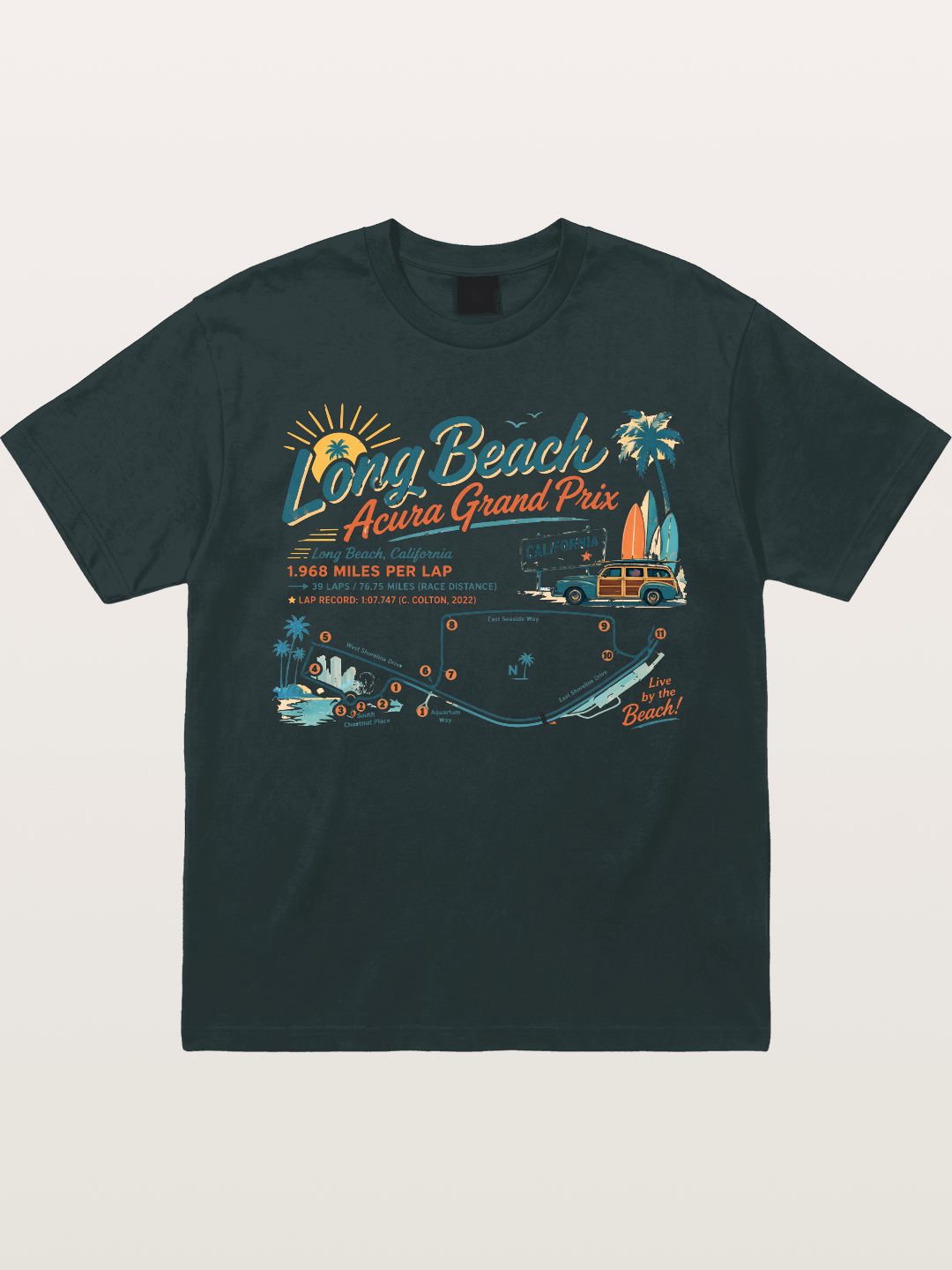 California Long Beach Race Poster Gildan T-shirt