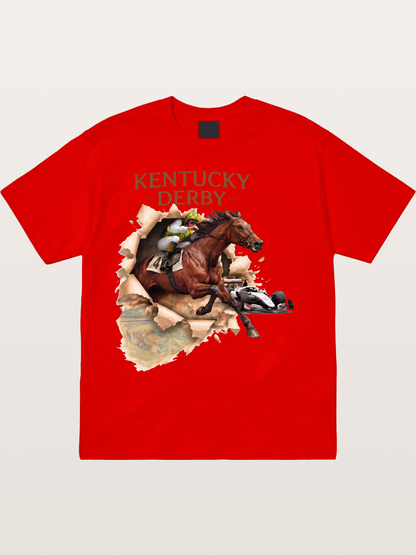 Derby Horse & Race Car Collage Design Cotton T-shirt