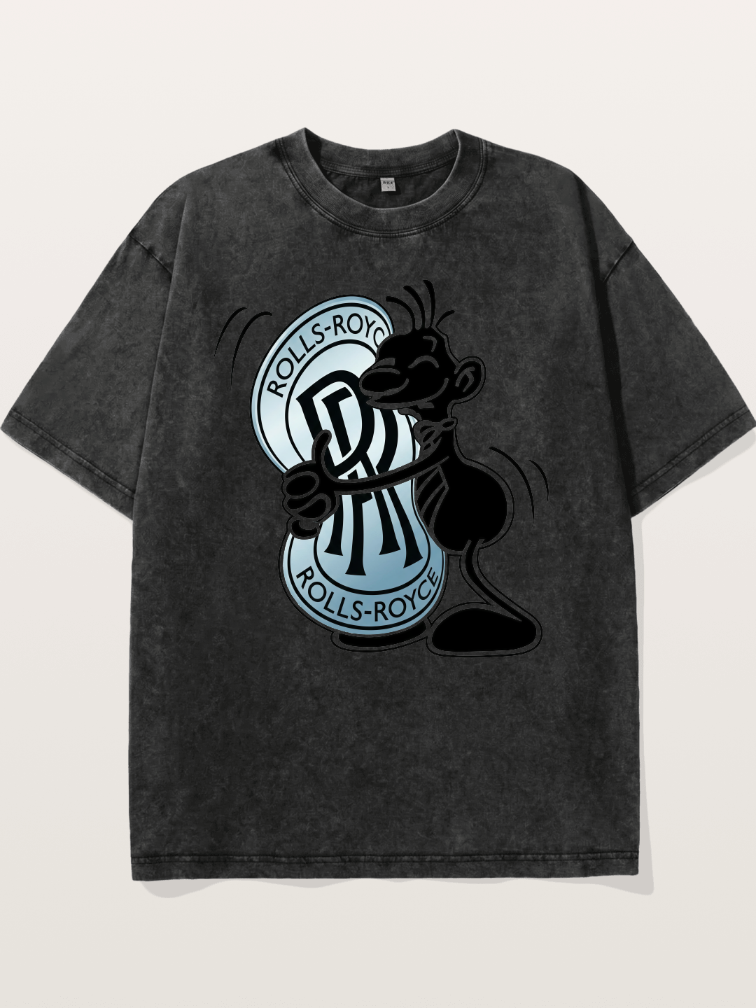 Mascot Hugging Rolls-Royce Logo Washed T-shirt