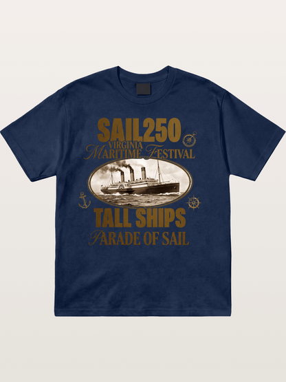 Vintage Sail Ship Maritime Print Cotton T-shirt