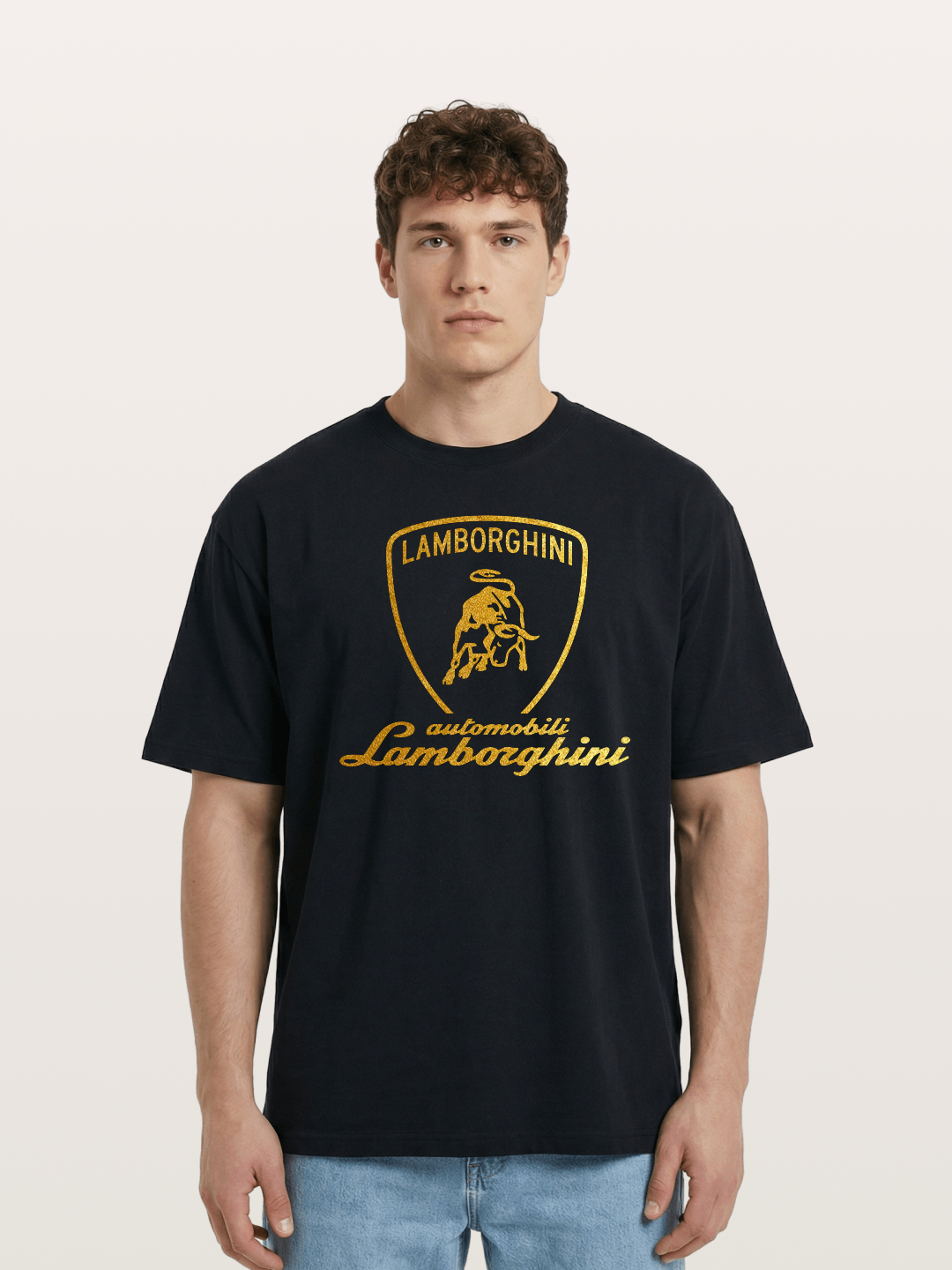 Lamborghini Gold Logo and Bull Shield Cotton T-shirt