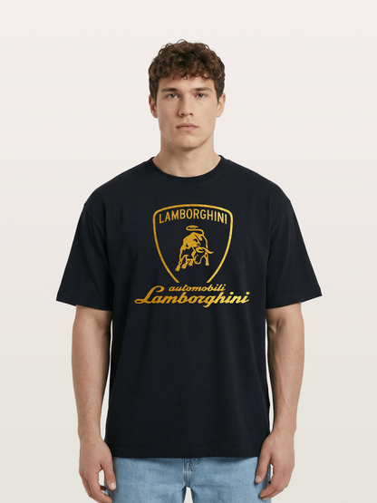 Lamborghini Gold Logo and Bull Shield Cotton T-shirt