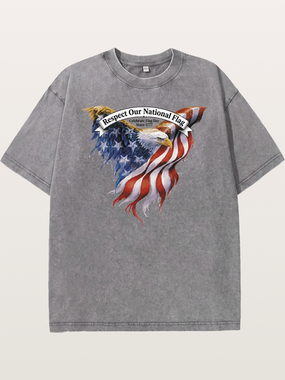 Flag Wing Eagle Banner Art Washed T-shirt