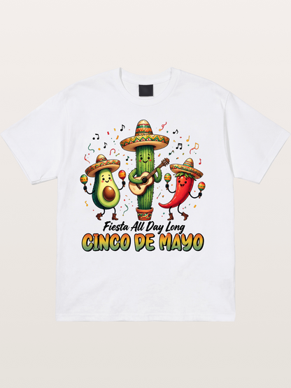 Mexican Fiesta Cartoon Characters Cotton T-shirt