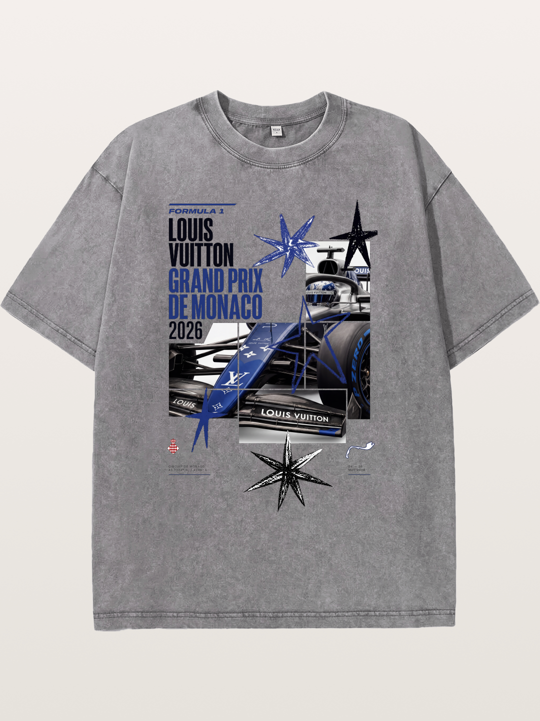 Blue LV F1 Monaco Poster Washed T-shirt