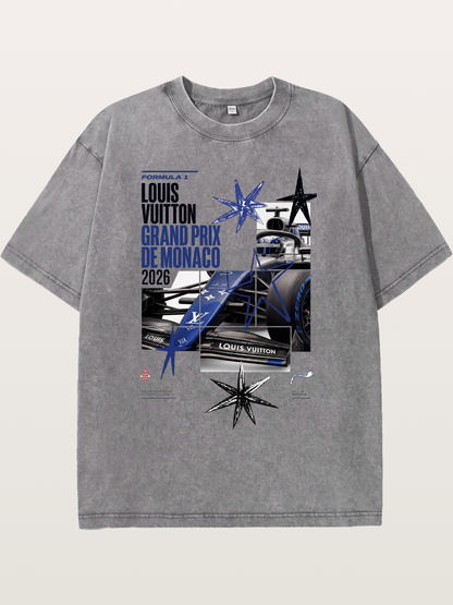 Blue LV F1 Monaco Poster Washed T-shirt