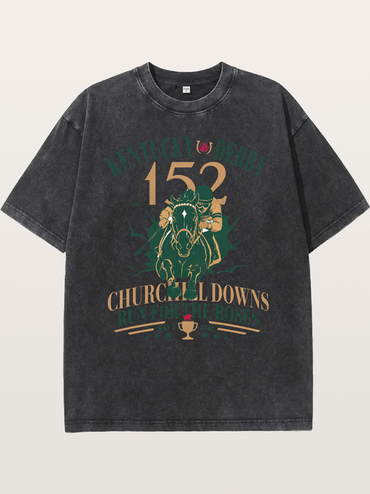 152nd Kentucky Derby Vintage Print Washed T-shirt
