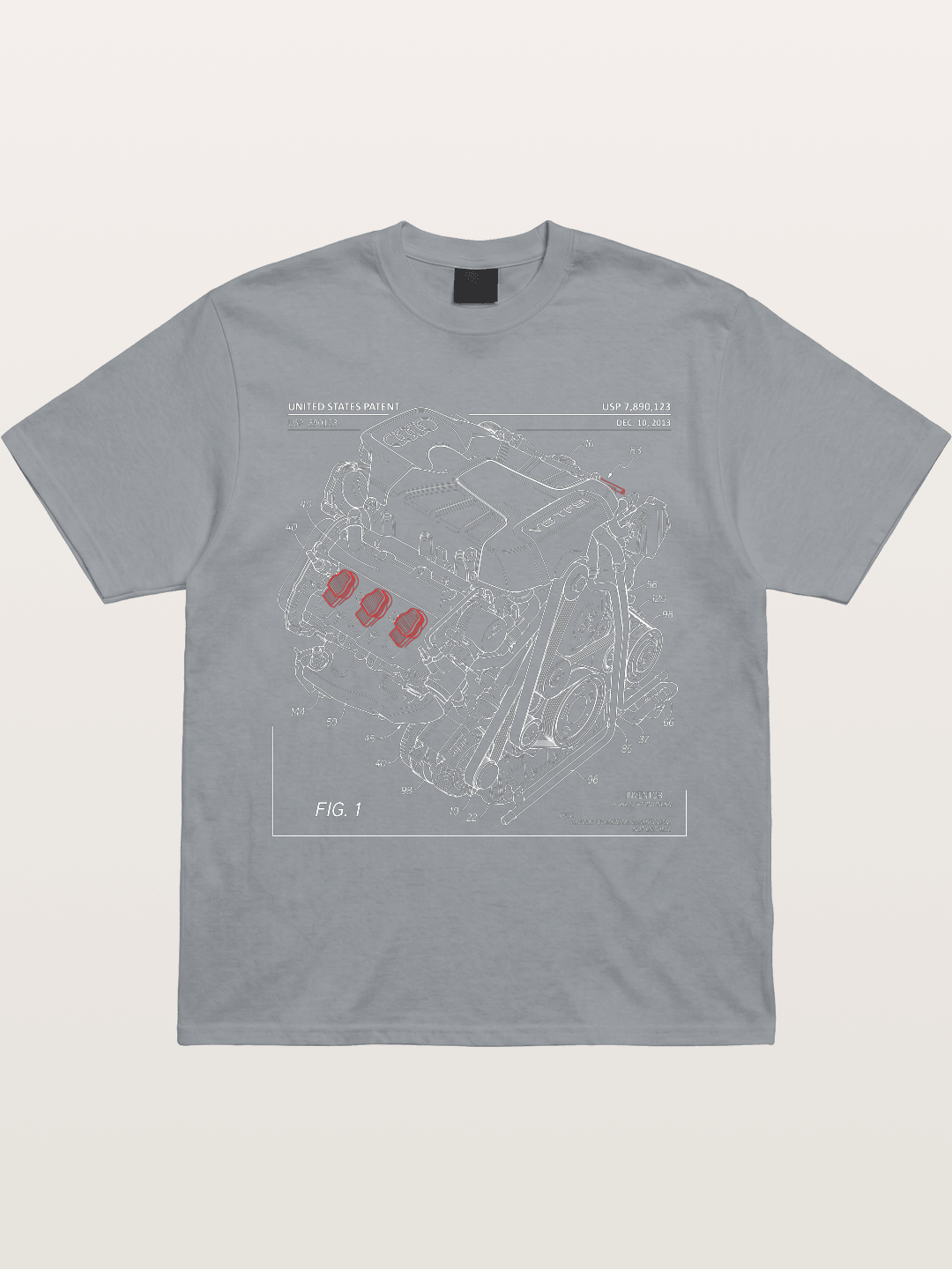 V6 TFSI Audi Powertrain Patent Drawing Gildan T-shirt