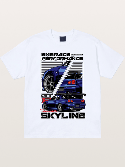 Nissan Skyline GT-R R34 Split View Gildan T-shirt