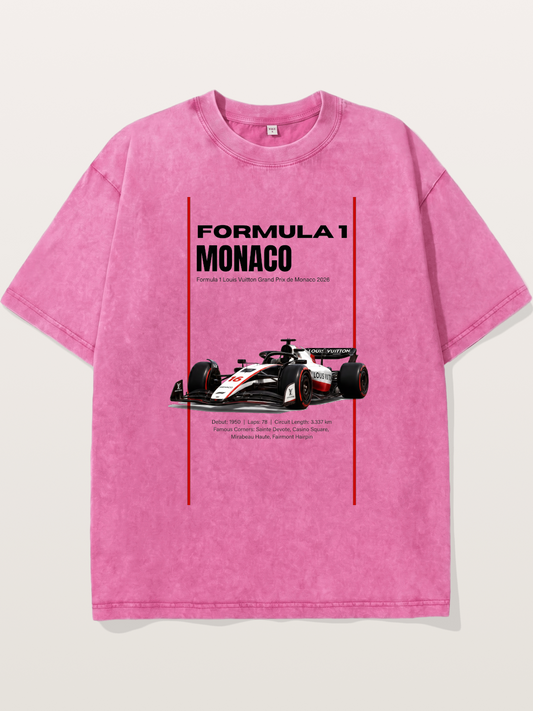 Minimal F1 Monaco Race Card Washed T-shirt