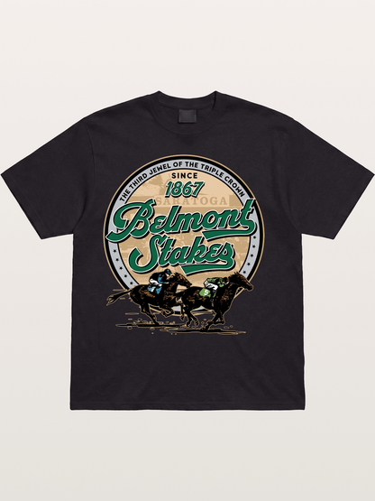 Belmont Stakes Two Horses Racing Cotton T-shirt