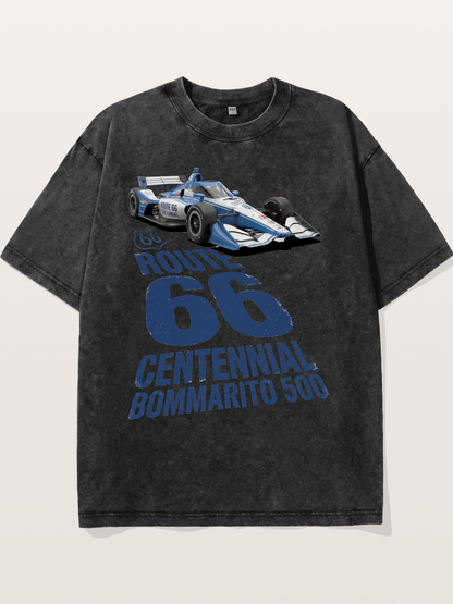 Blue IndyCar Route66 Print Washed T-shirt