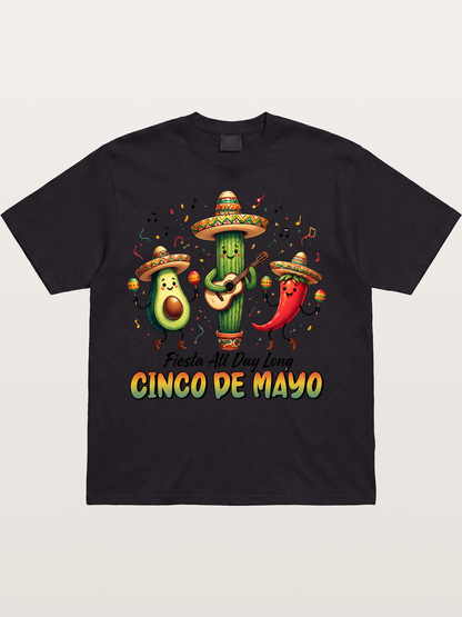 Mexican Fiesta Cartoon Characters Cotton T-shirt