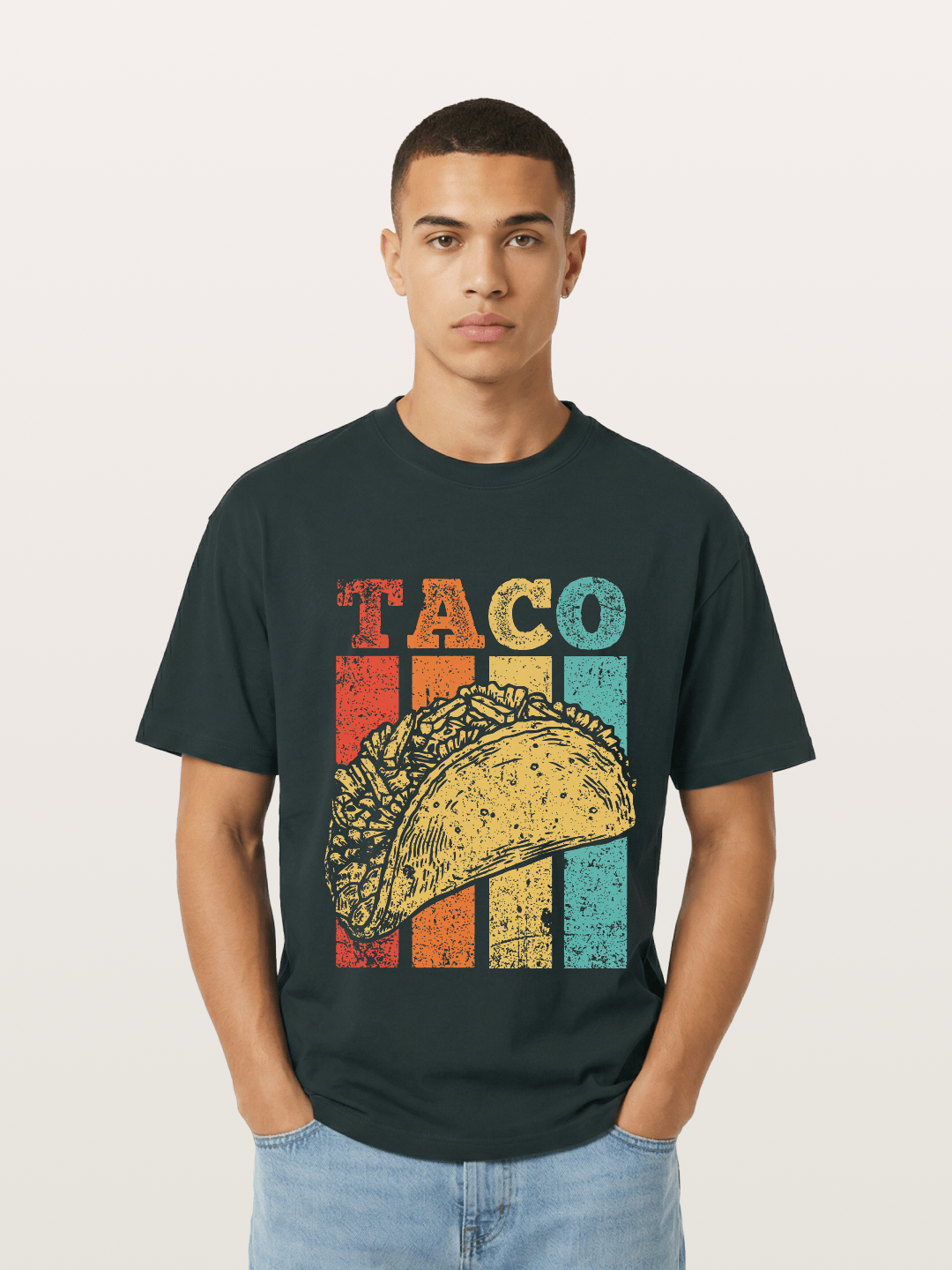 Vintage Taco Retro Stripes Food Gildan T-shirt