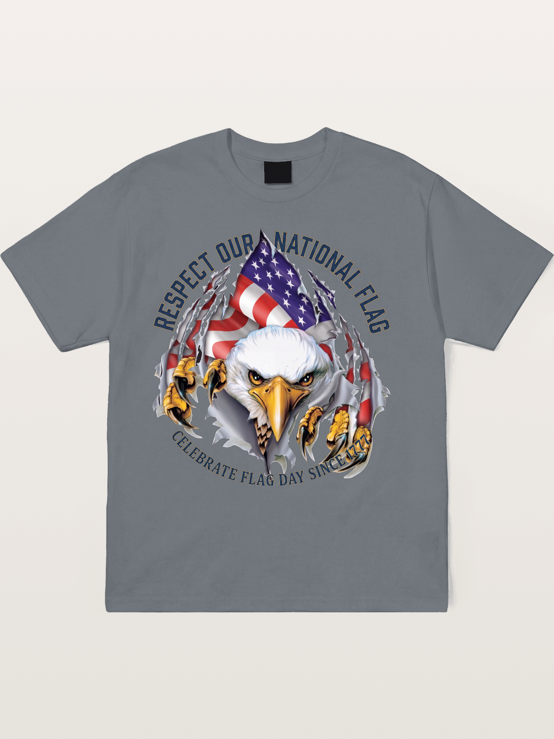 Ripped Flag Eagle Patriotic Print Cotton T-shirt