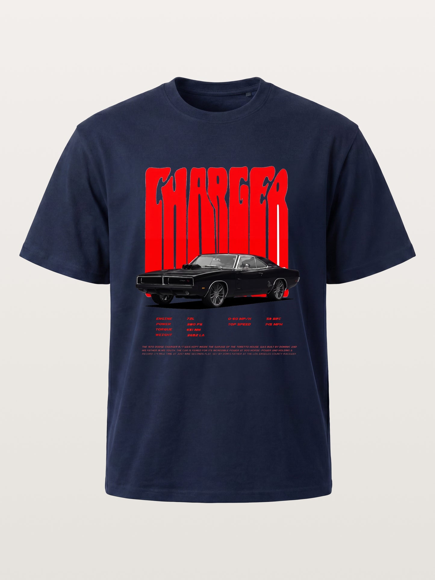 Red Charger Retro Muscle Print Cotton T-shirt