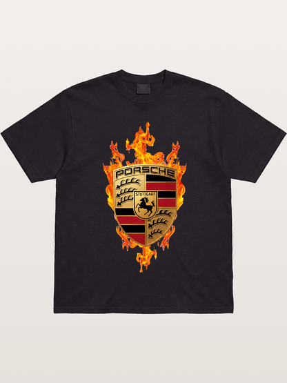 Porsche Flaming Logo Print Gildan T-shirt