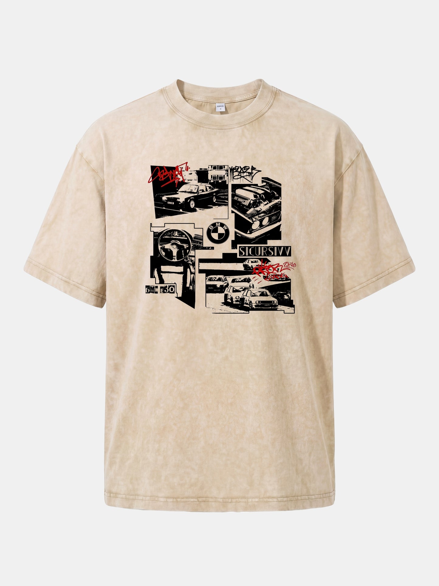 BMW E30 Collage Graffiti Art Washed T-shirt