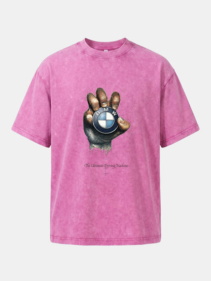 Hand Holding BMW Logo Sketch Washed T-shirt