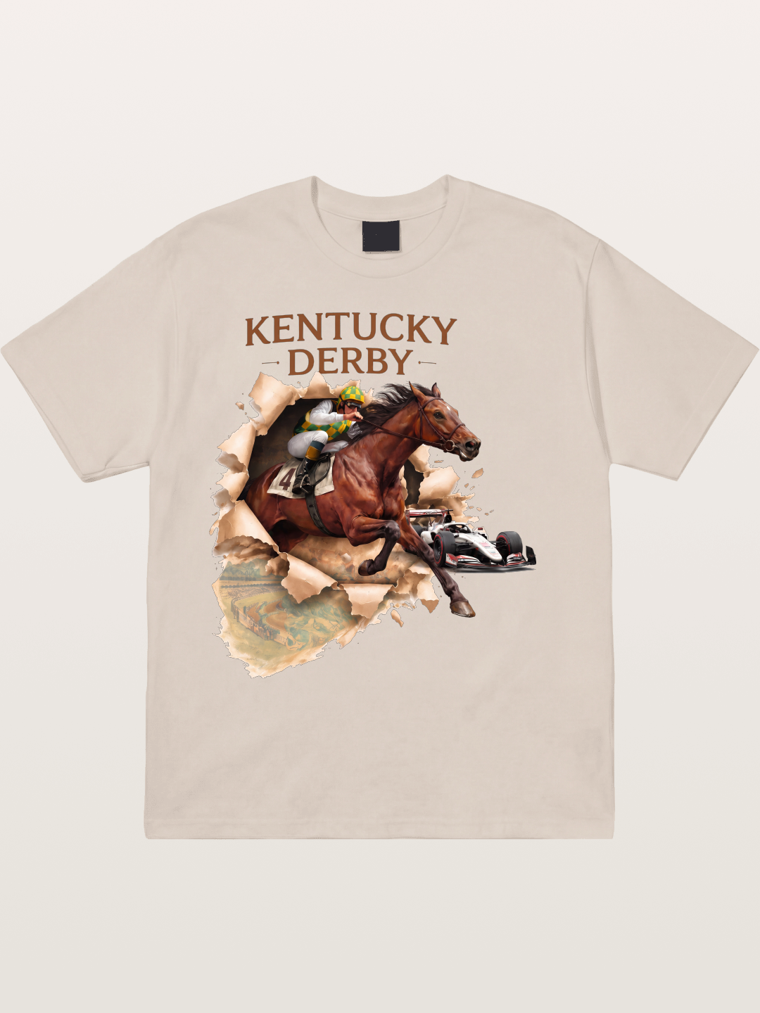 Derby Horse & Race Car Collage Design Cotton T-shirt