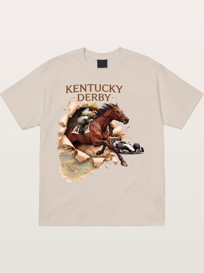 Derby Horse & Race Car Collage Design Cotton T-shirt