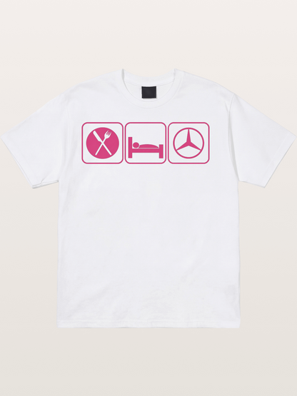 Eat Sleep Mercedes Pink Print Cotton T-shirt