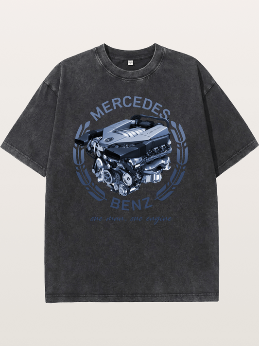 Benz V8 Engine Technical View Washed T-shirt