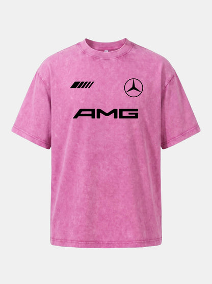Bold Black AMG With Three Strip Mark Washed T-shirt