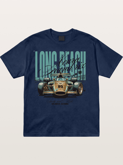 Vintage Long Beach Open Wheel Car Cotton T-shirt
