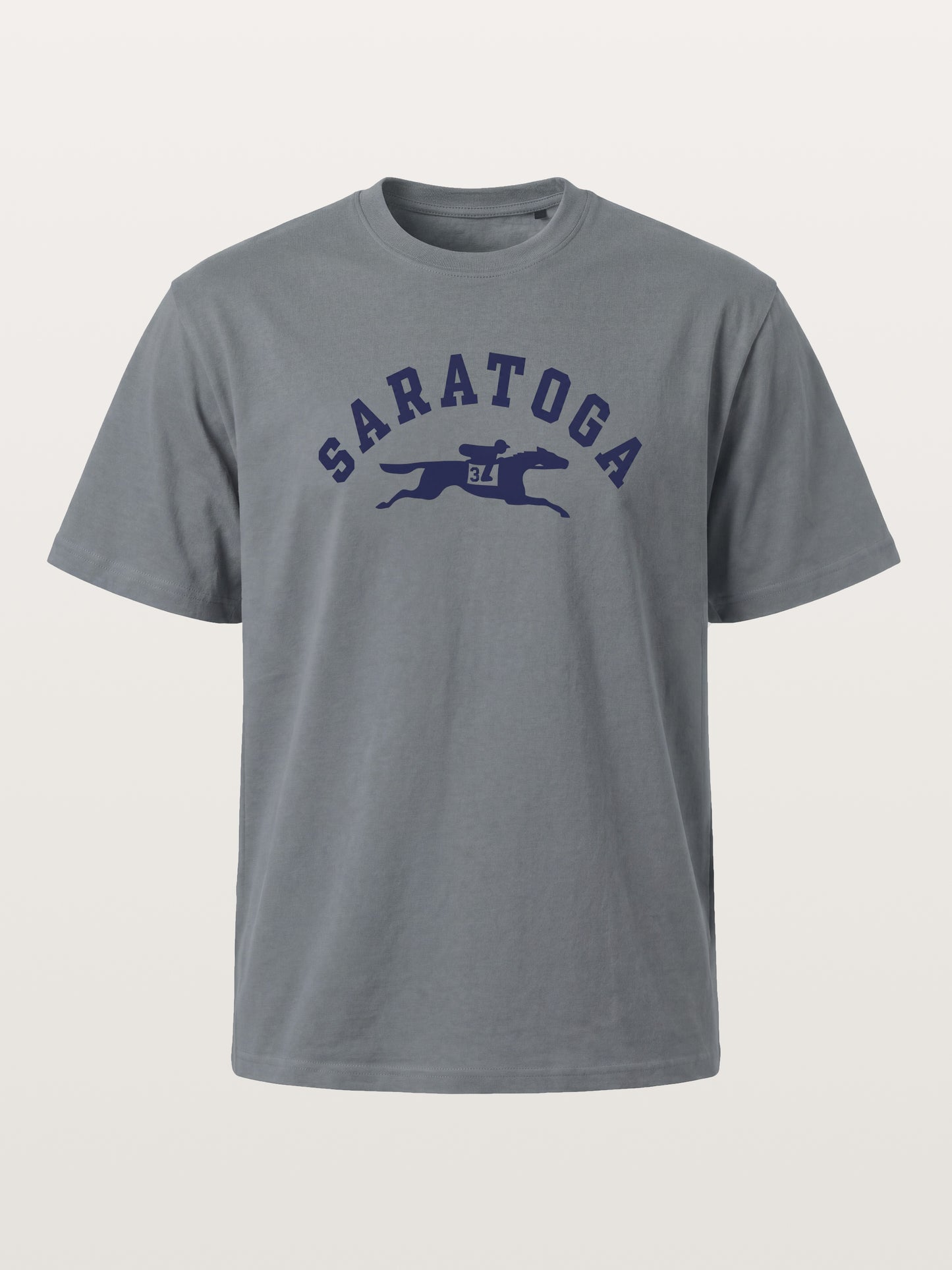 Saratoga Navy Horse Racing Mark Cotton T-shirt