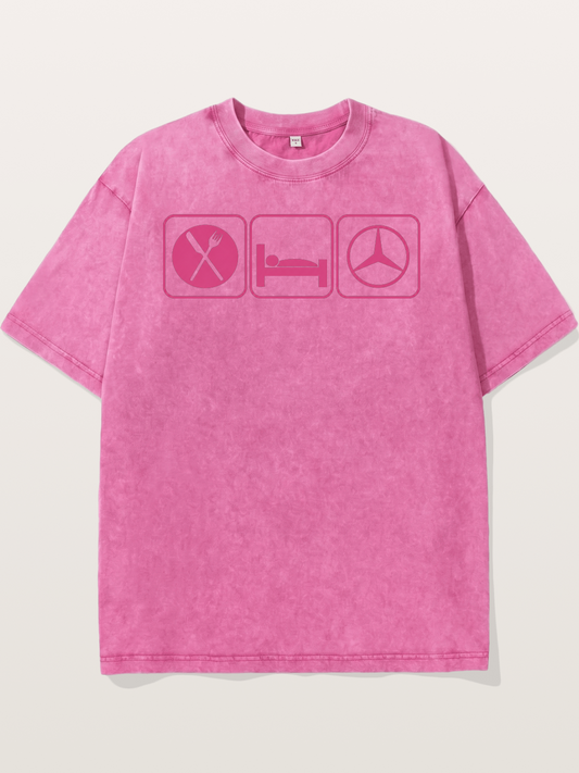 Eat Sleep Mercedes Pink Print Washed T-shirt