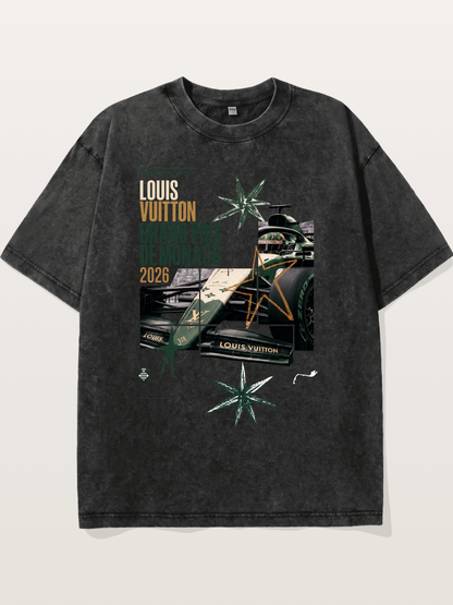 Green LV F1 Race Car Print Washed T-shirt