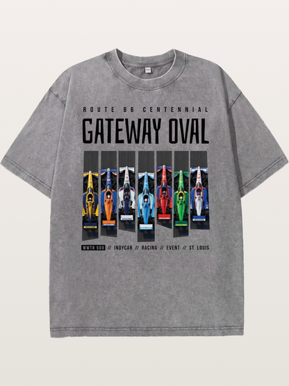Vertical Grid Gateway Oval Art Washed T-shirt