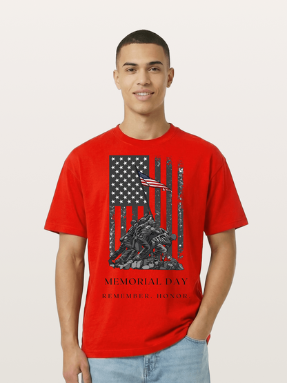 Memorial Day Flag Raising Print Cotton T-shirt