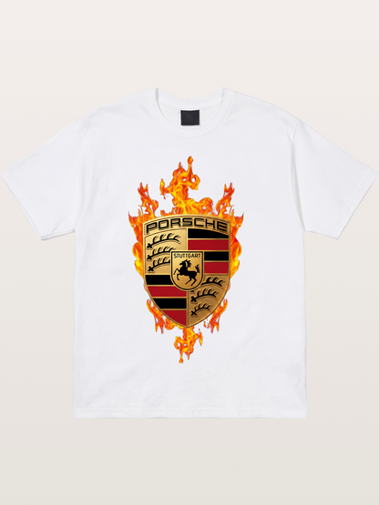 Porsche Flaming Logo Print Cotton T-shirt