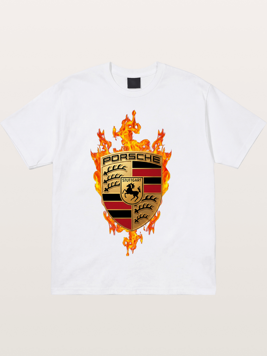 Porsche Flaming Logo Print Cotton T-shirt