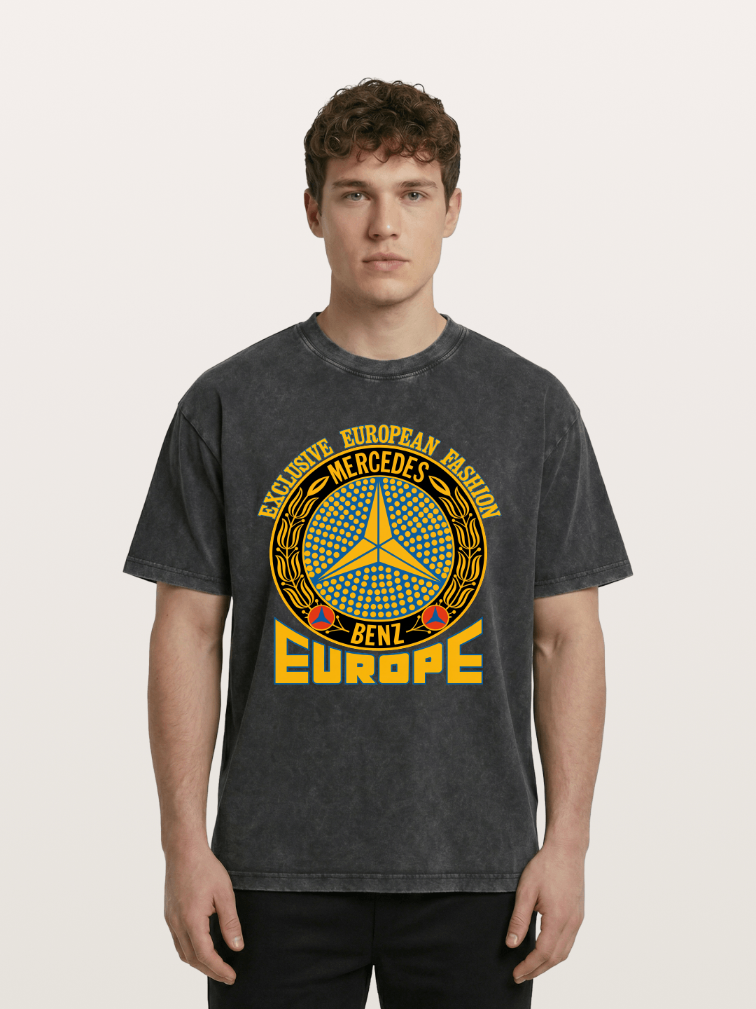 European Fashion Mercedes Print Washed T-shirt