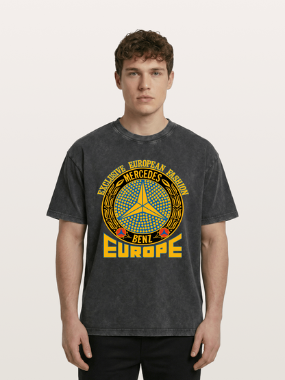 European Fashion Mercedes Print Washed T-shirt