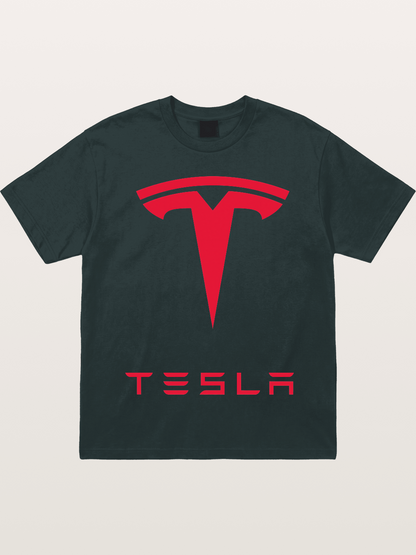 Tesla Red Logo Sticker Gildan T-shirt