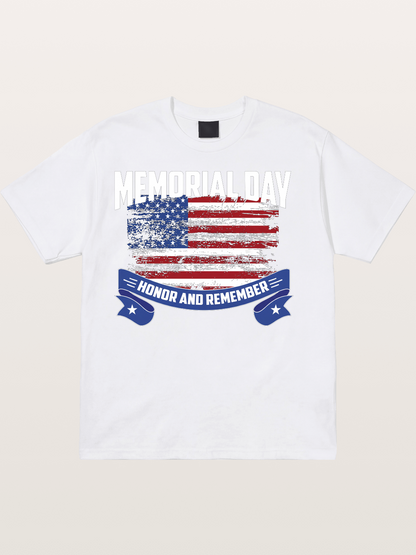 Honor and Remember Memorial Day Flag Cotton T-shirt