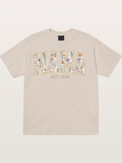 Floral Mama Est 2026 Design Cotton T-shirt