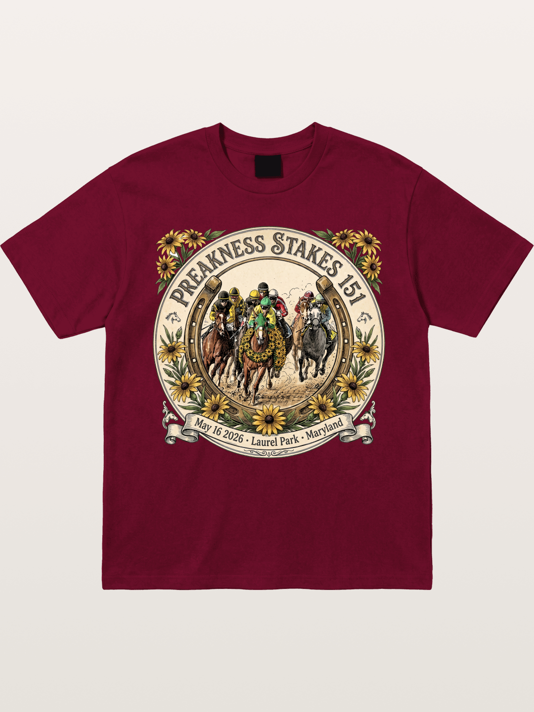 151st Preakness Stakes Horseshoe Badge Gildan T-shirt