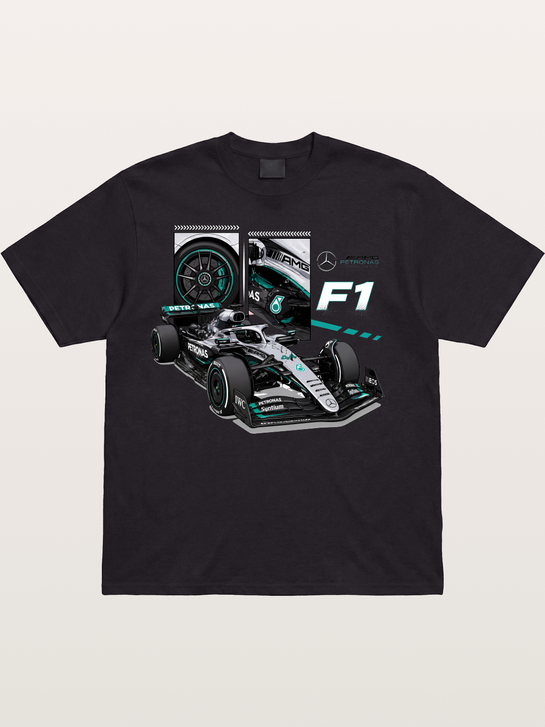 Mercedes Petronas F1 Collage Art Cotton T-shirt