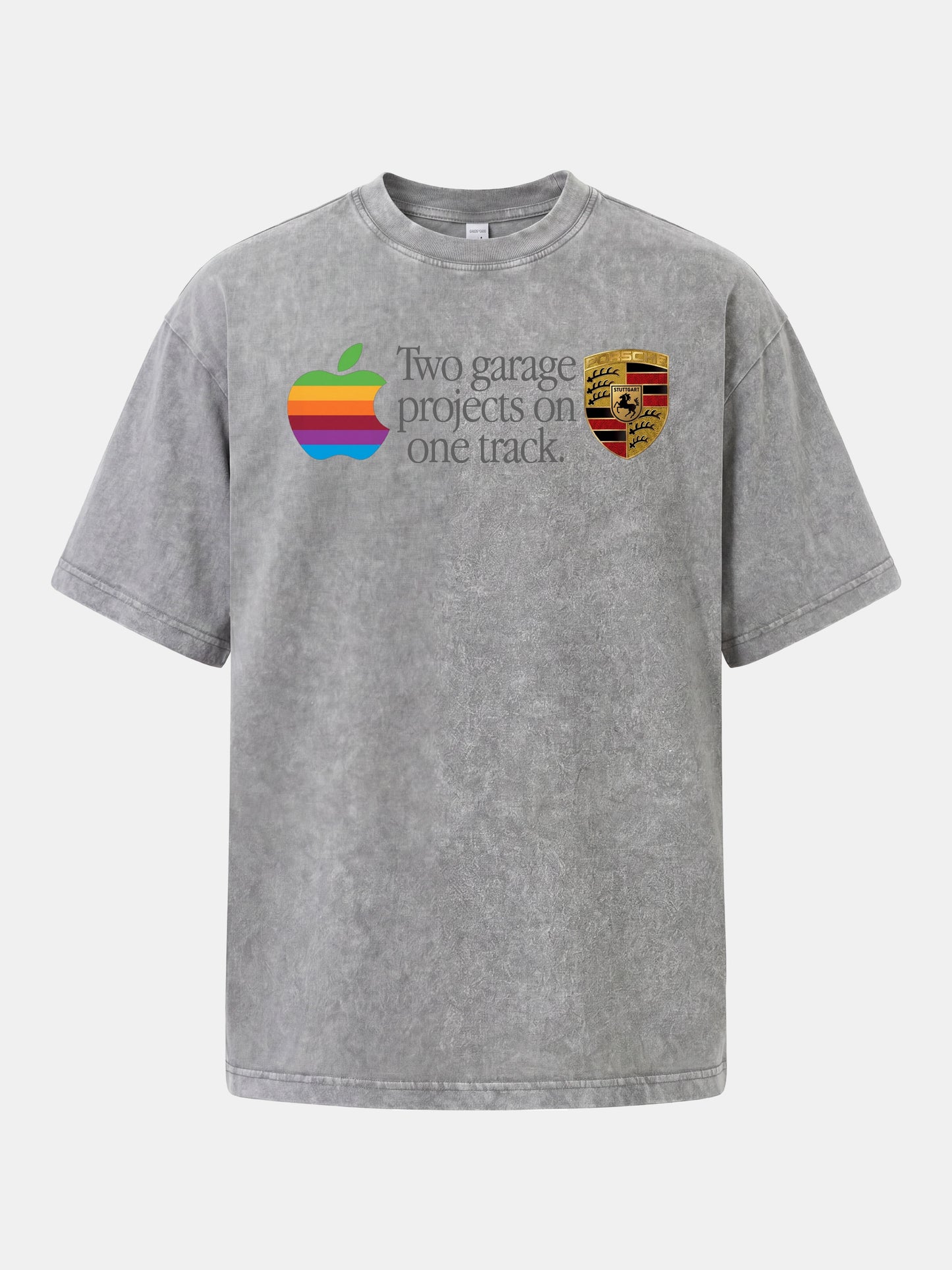 Rainbow Apple Porsche Garage Phrase Washed T-shirt